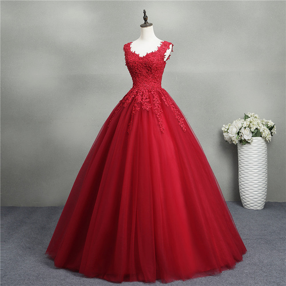 Wedding Dress New Red Dress Bridal Princess Dream Flower Bud V-Neck Spring Dress