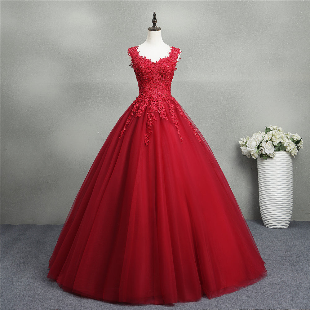 Wedding Dress New Red Dress Bridal Princess Dream Flower Bud V-Neck Spring Dress