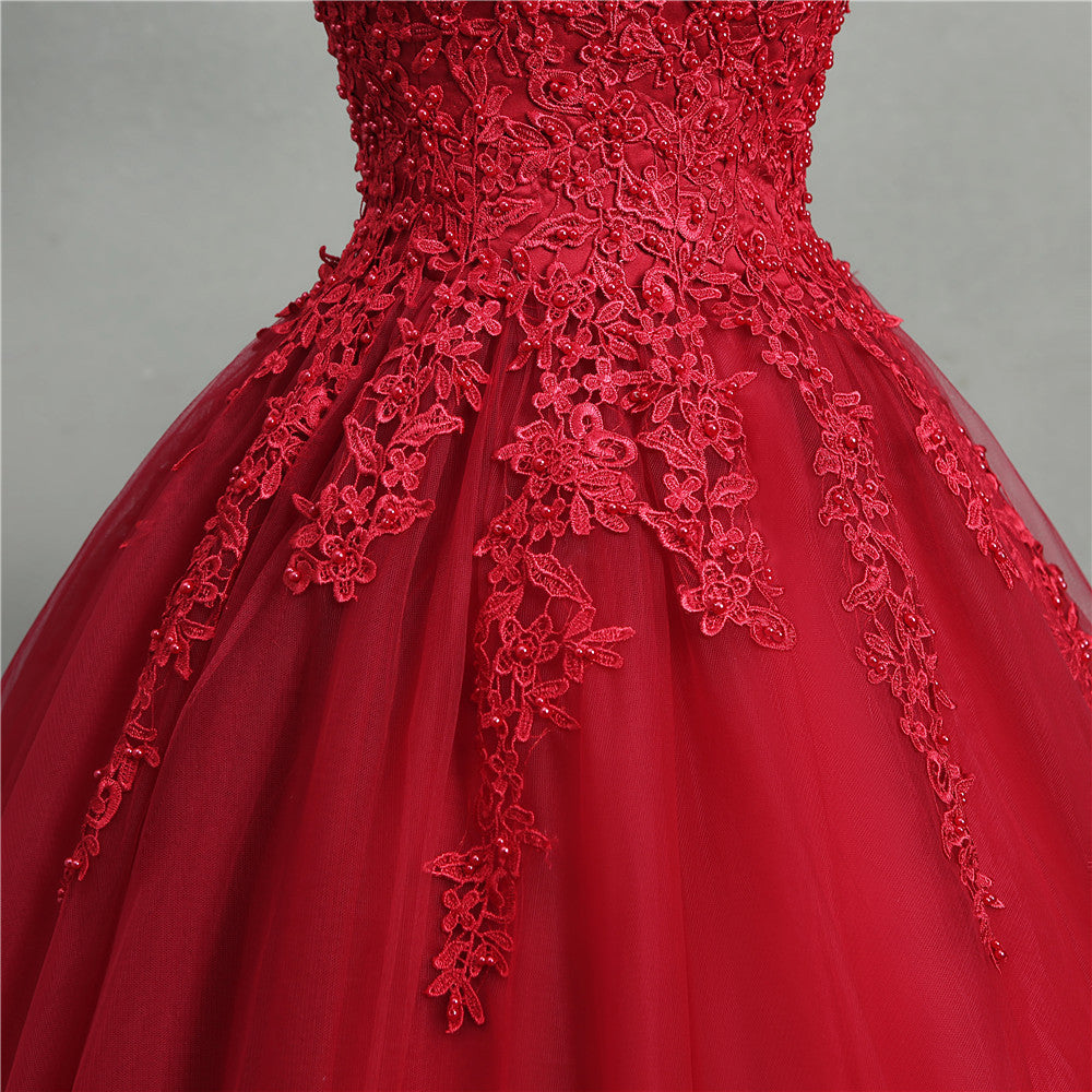 Wedding Dress New Red Dress Bridal Princess Dream Flower Bud V-Neck Spring Dress