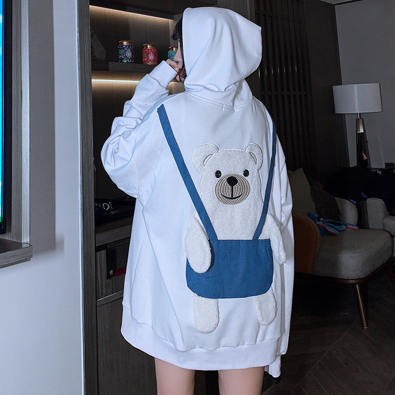 Long Loose Sweater With Embroidered Bear Towel