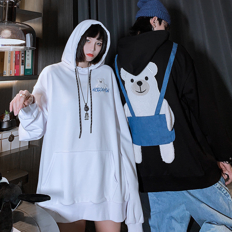 Long Loose Sweater With Embroidered Bear Towel