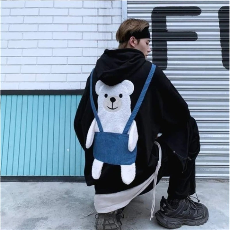 Long Loose Sweater With Embroidered Bear Towel