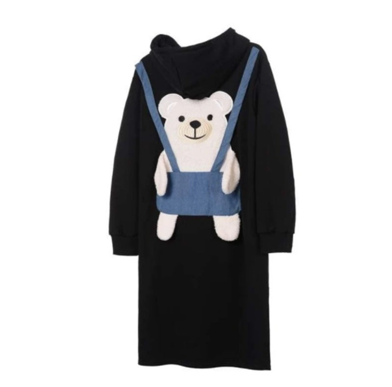 Long Loose Sweater With Embroidered Bear Towel