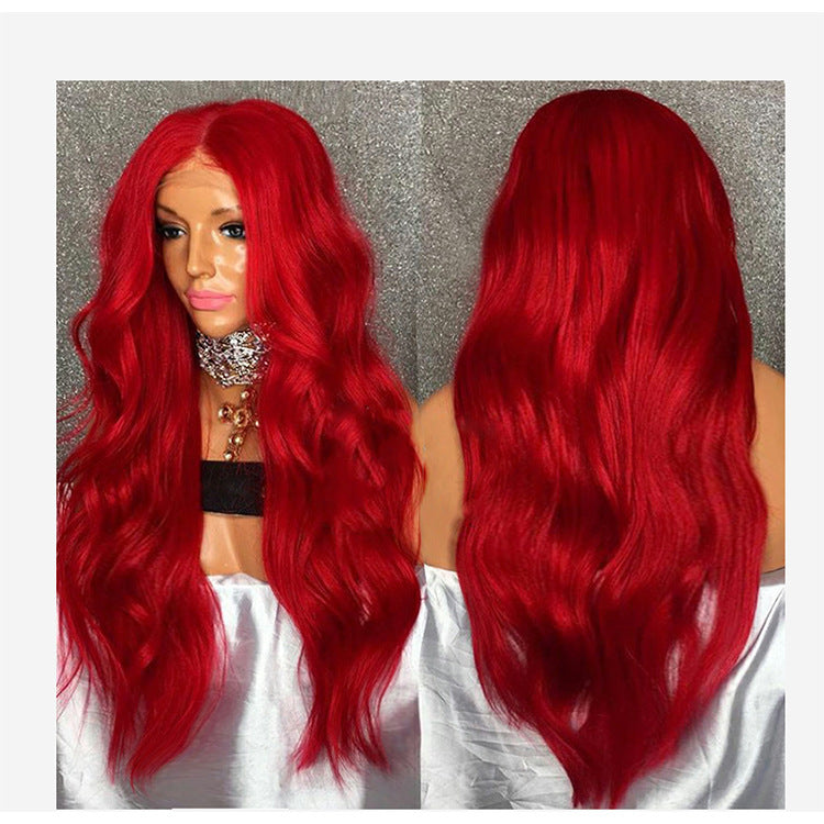 Front Lace Wig Headgear Red Wig Female Long Curly Hair