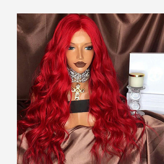 Front Lace Wig Headgear Red Wig Female Long Curly Hair