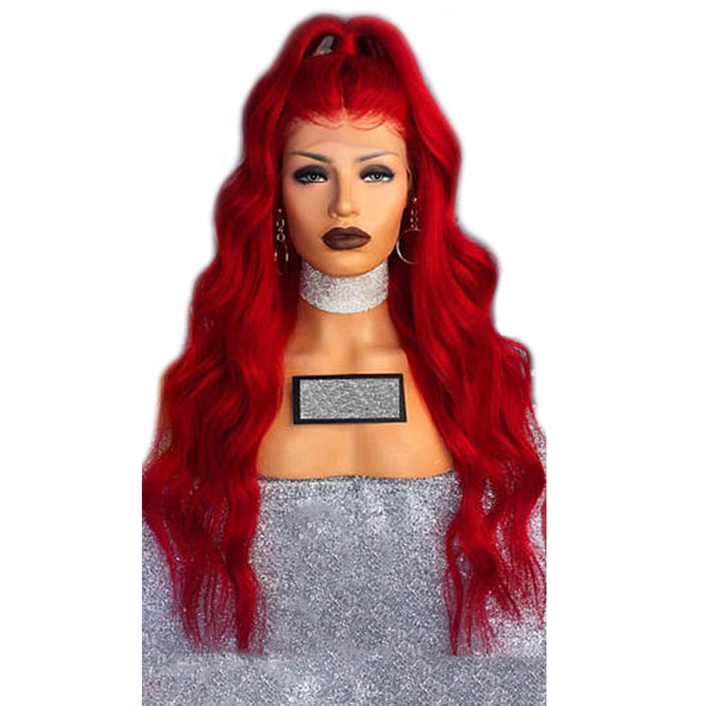 Front Lace Wig Headgear Red Wig Female Long Curly Hair