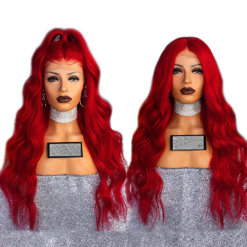 Front Lace Wig Headgear Red Wig Female Long Curly Hair