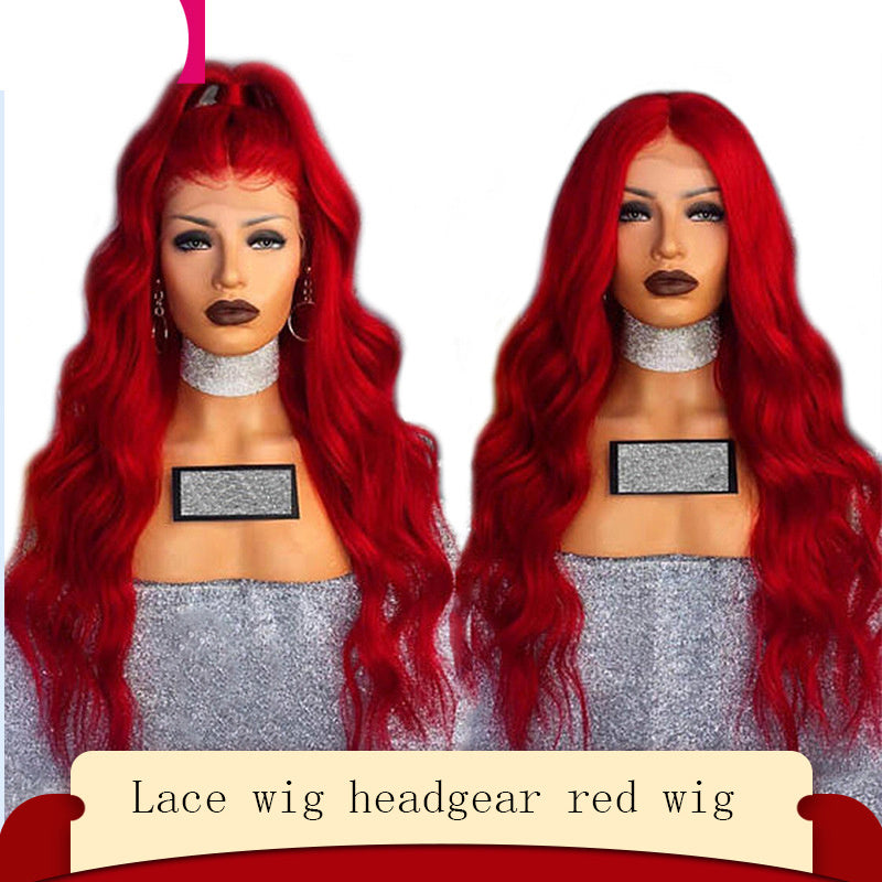 Front Lace Wig Headgear Red Wig Female Long Curly Hair