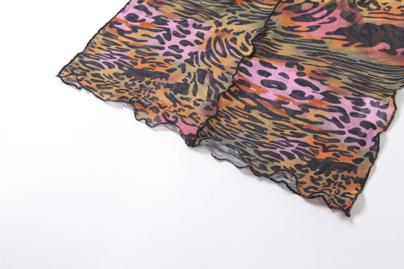 Round Neck Long Sleeve Fashion Slim Printed Mid-length Dress Women