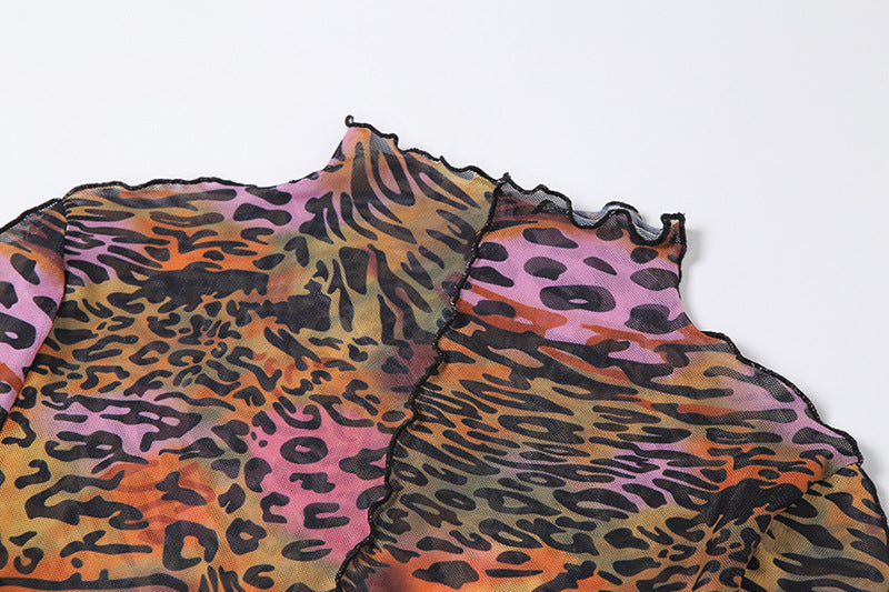 Round Neck Long Sleeve Fashion Slim Printed Mid-length Dress Women