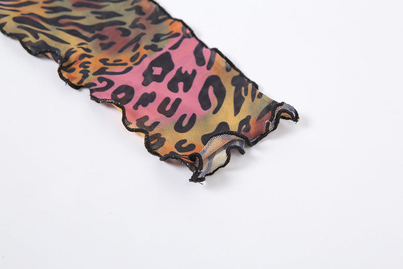 Round Neck Long Sleeve Fashion Slim Printed Mid-length Dress Women