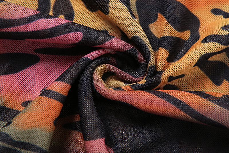 Round Neck Long Sleeve Fashion Slim Printed Mid-length Dress Women