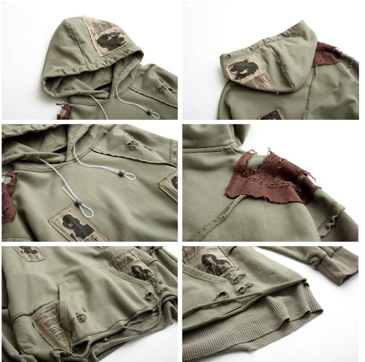 Cucitura di due finte toppe di distruzione del maglione