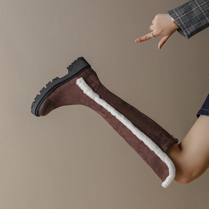 But Knee High Boots Women's Flat Low Heel But Knee