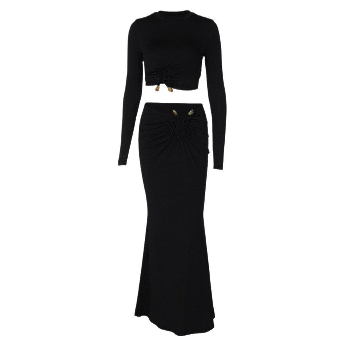 Fashion Bare Midriff Slim Fit Sheath Two-piece Skirt