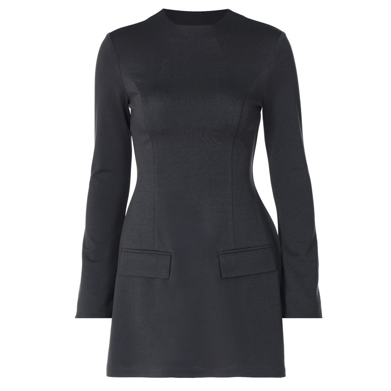 Long Sleeve Dress Sexy Waist Trimming Versatile Slimming Skirt With Zipper Trendy