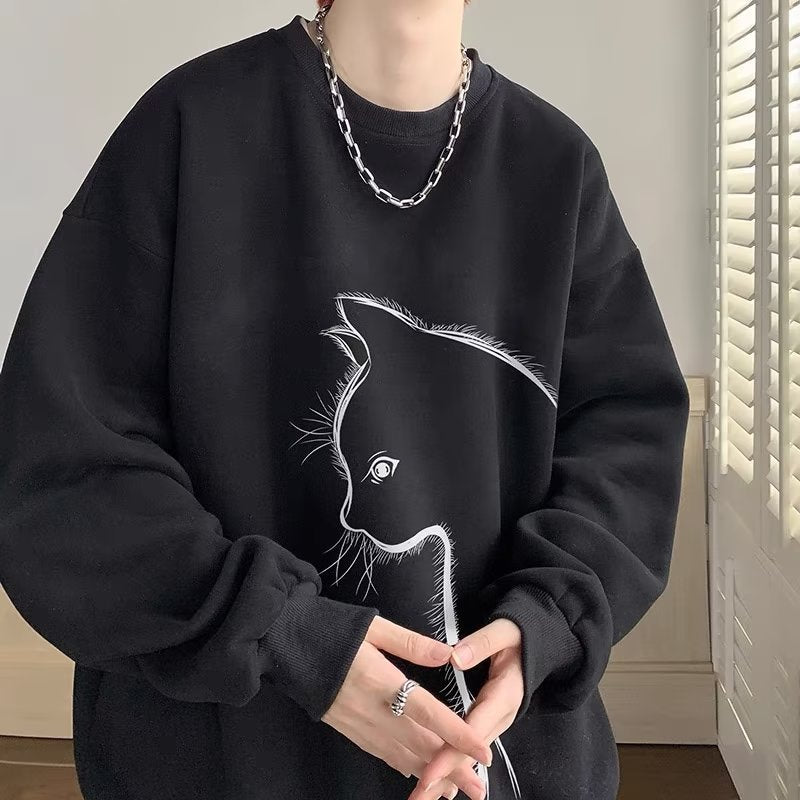 Cartoon Round Neck Fleece-lined Sweater