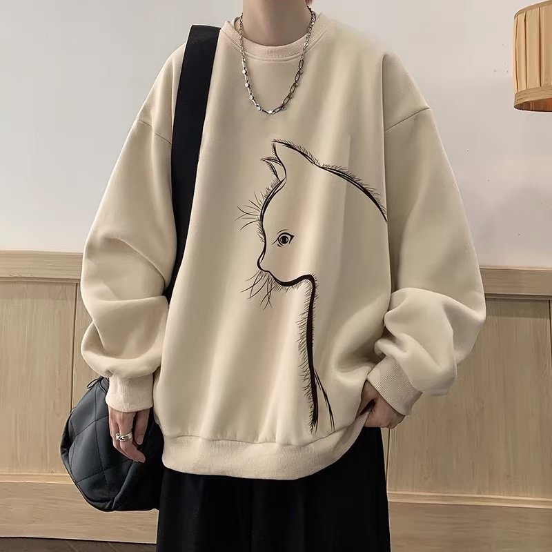 Cartoon Round Neck Fleece-lined Sweater