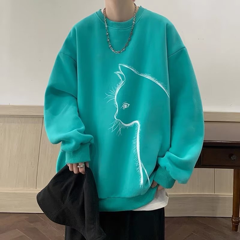 Cartoon Round Neck Fleece-lined Sweater