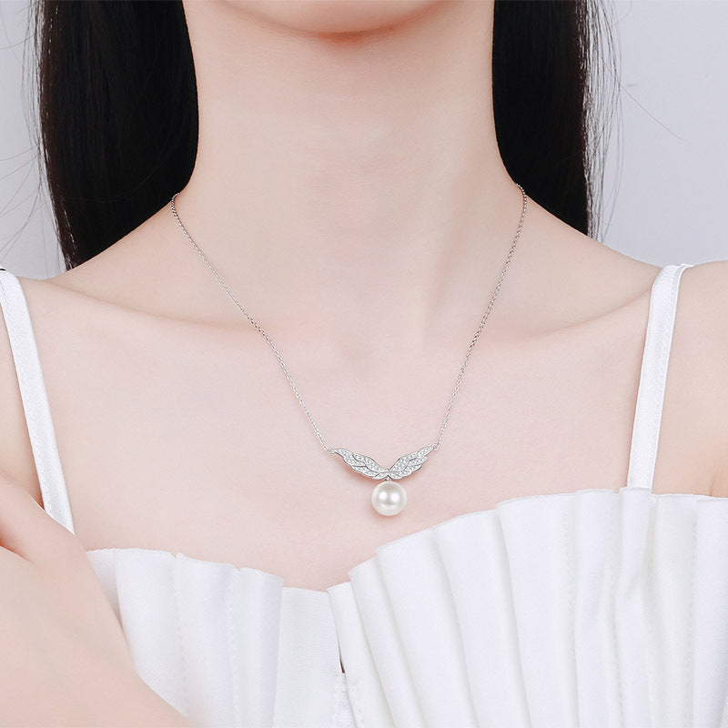 Flawless Pearl Angel Wings Mosonite Necklace