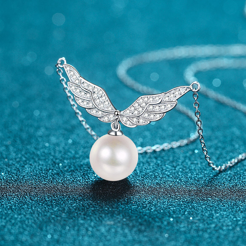 Flawless Pearl Angel Wings Mosonite Necklace