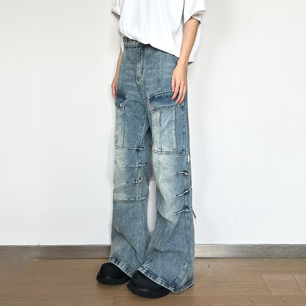 Jean ample délavé style rétro américain High Street Workwear