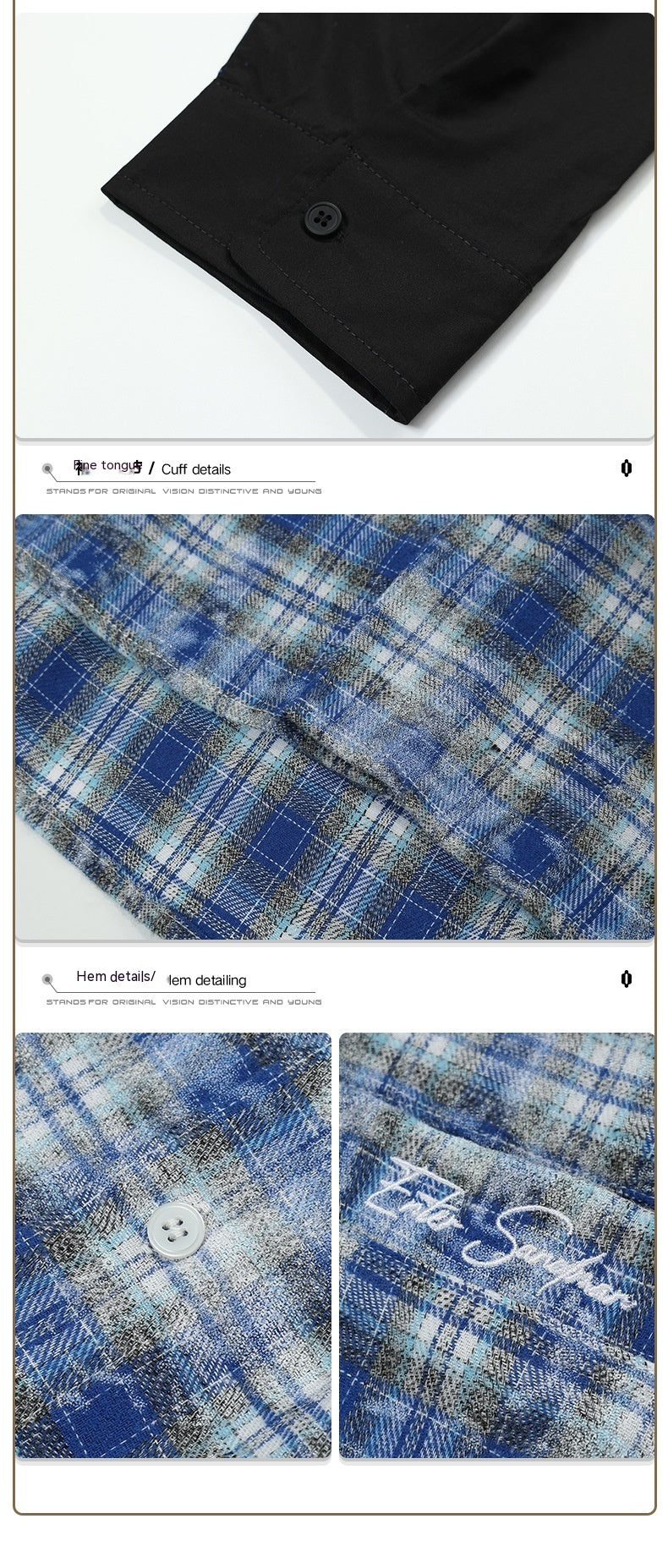 Hip Hop Plaid High Street Letter Embroidery Blooming Lapel Shirt