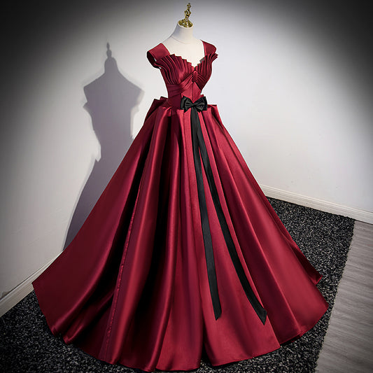 Women's Bride Host Red Dress Satin Wedding Dress