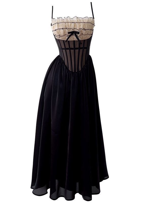 Robe à bretelles en dentelle noire Hepburn Wind