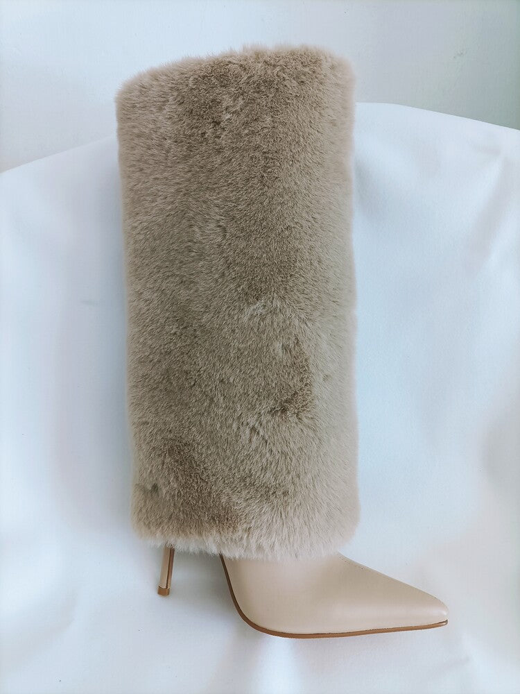 Chaussures d'hiver à talons aiguilles en laine pour femmes, style tube, idéales pour les mariages et les banquets.