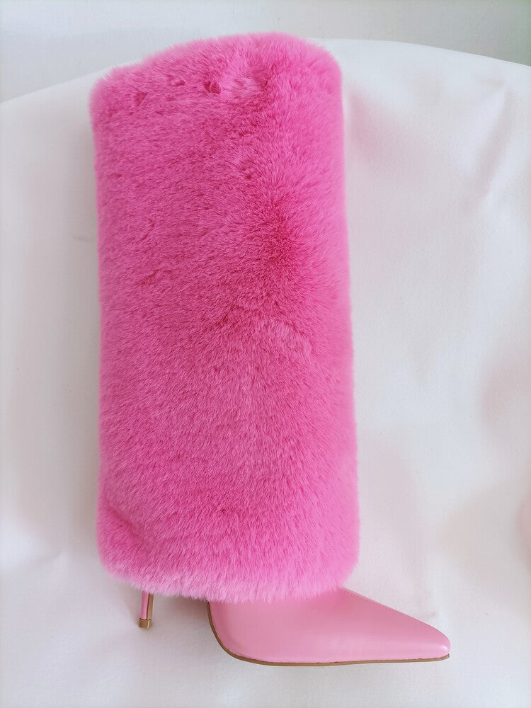 Chaussures d'hiver à talons aiguilles en laine pour femmes, style tube, idéales pour les mariages et les banquets.