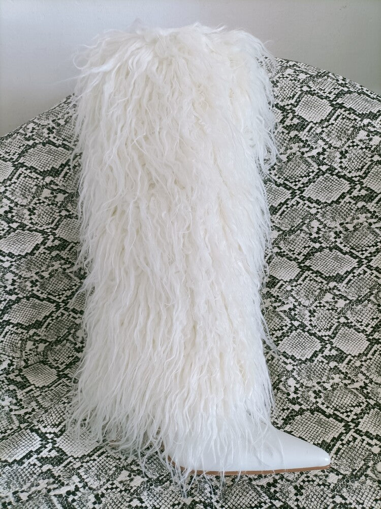 Chaussures d'hiver à talons aiguilles en laine pour femmes, style tube, idéales pour les mariages et les banquets.