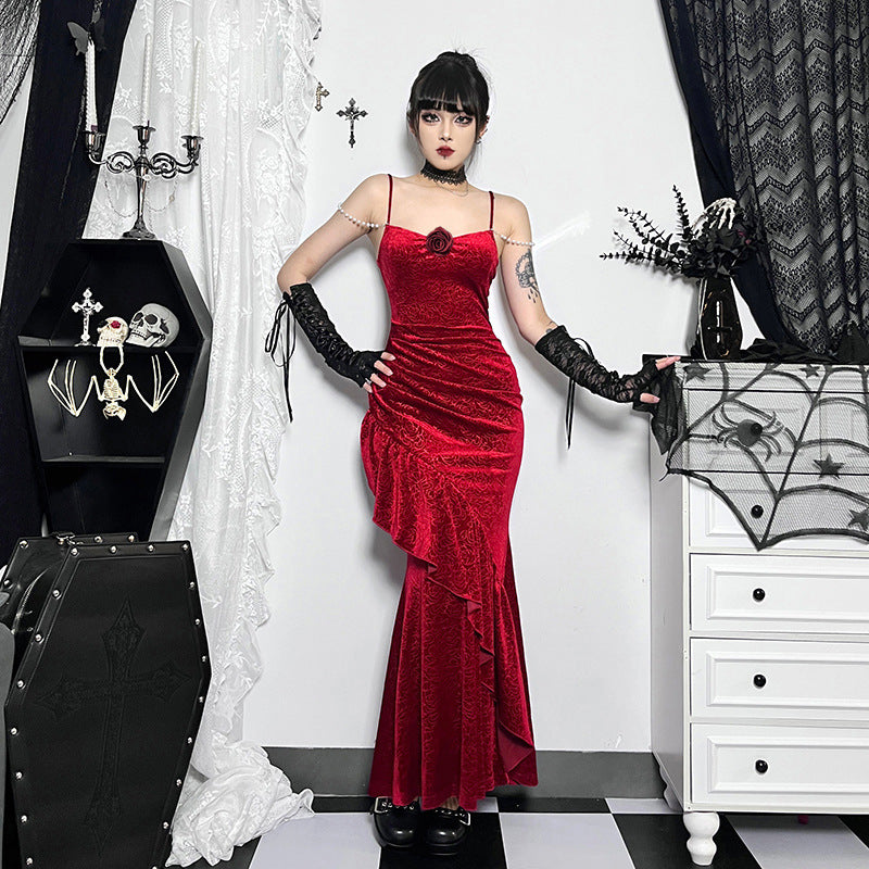 Autumn New Fashion Elegant Slim-fit Rose Strap Fishtail Dress