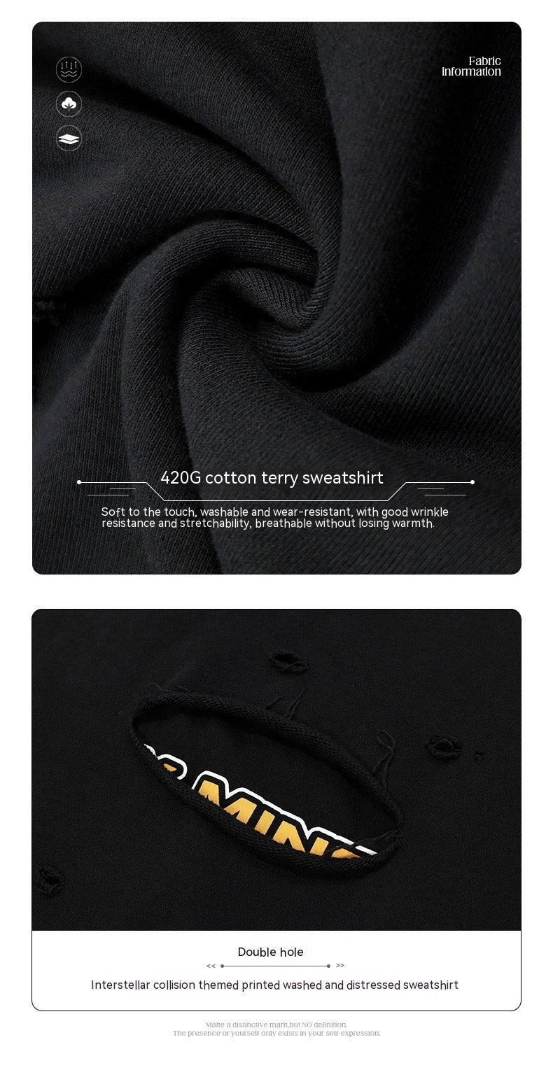 Sweat à capuche décontracté et usé, délavé et usé, assorti à tout