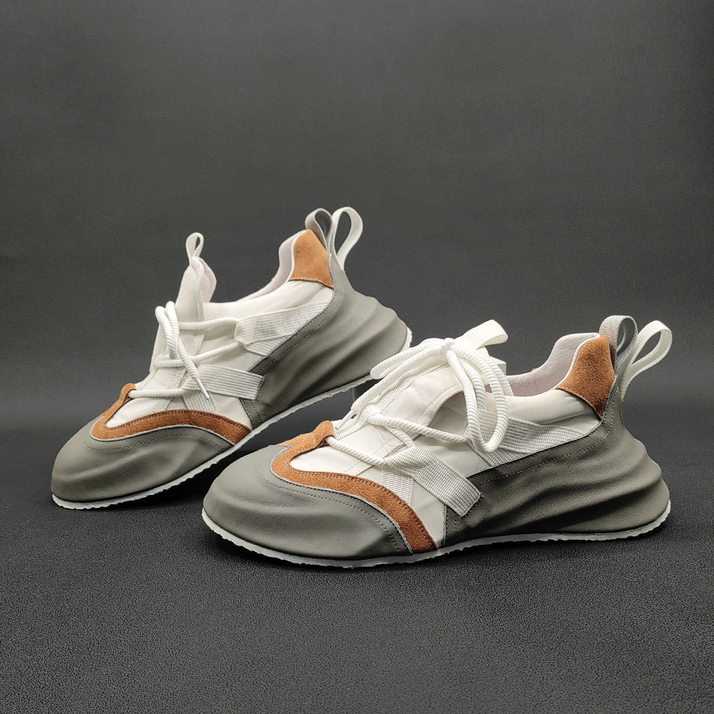 Chaussures de sport en cuir véritable à semelle épaisse, style papa