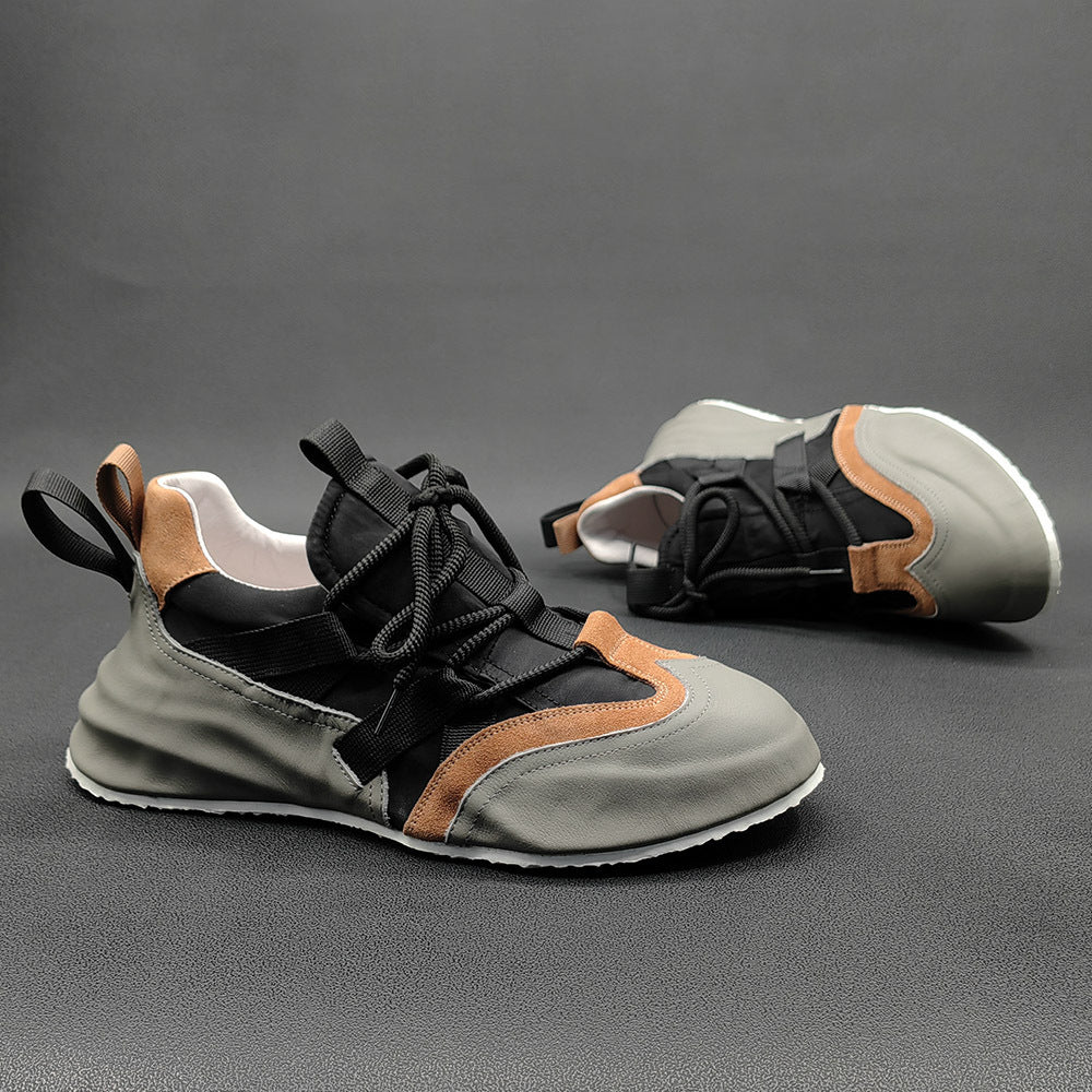 Chaussures de sport en cuir véritable à semelle épaisse, style papa