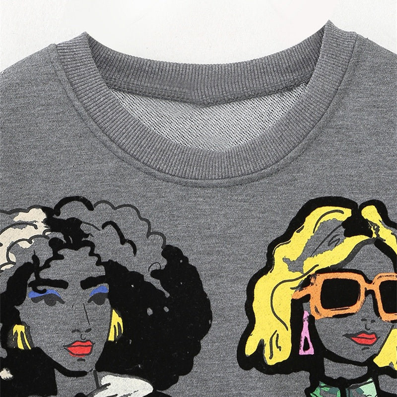 Pull-over décontracté assorti pour filles, imprimé