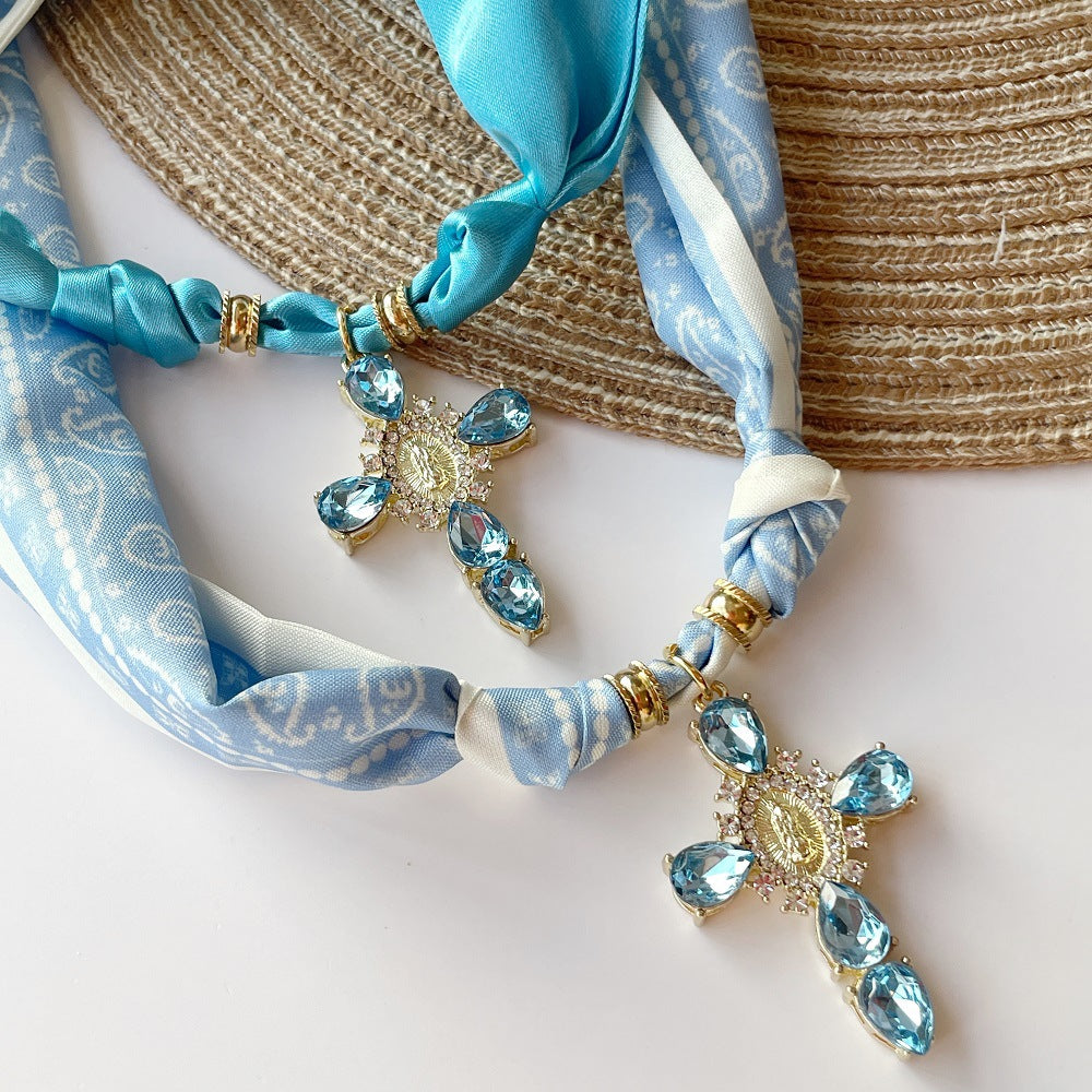 Light-luxury Elegant Printed Silk Scarf Necklace