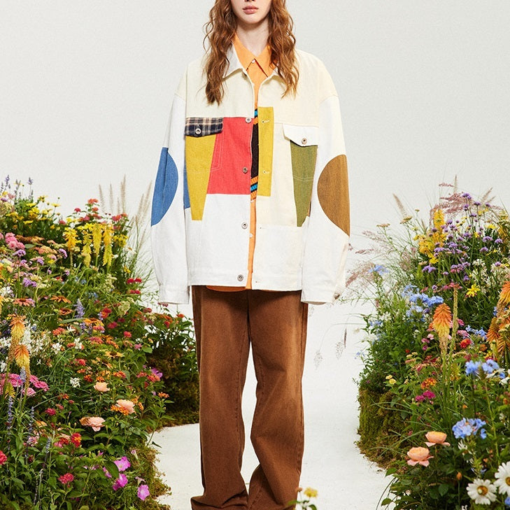 Manteau ample de style américain en patchwork de couleurs contrastées