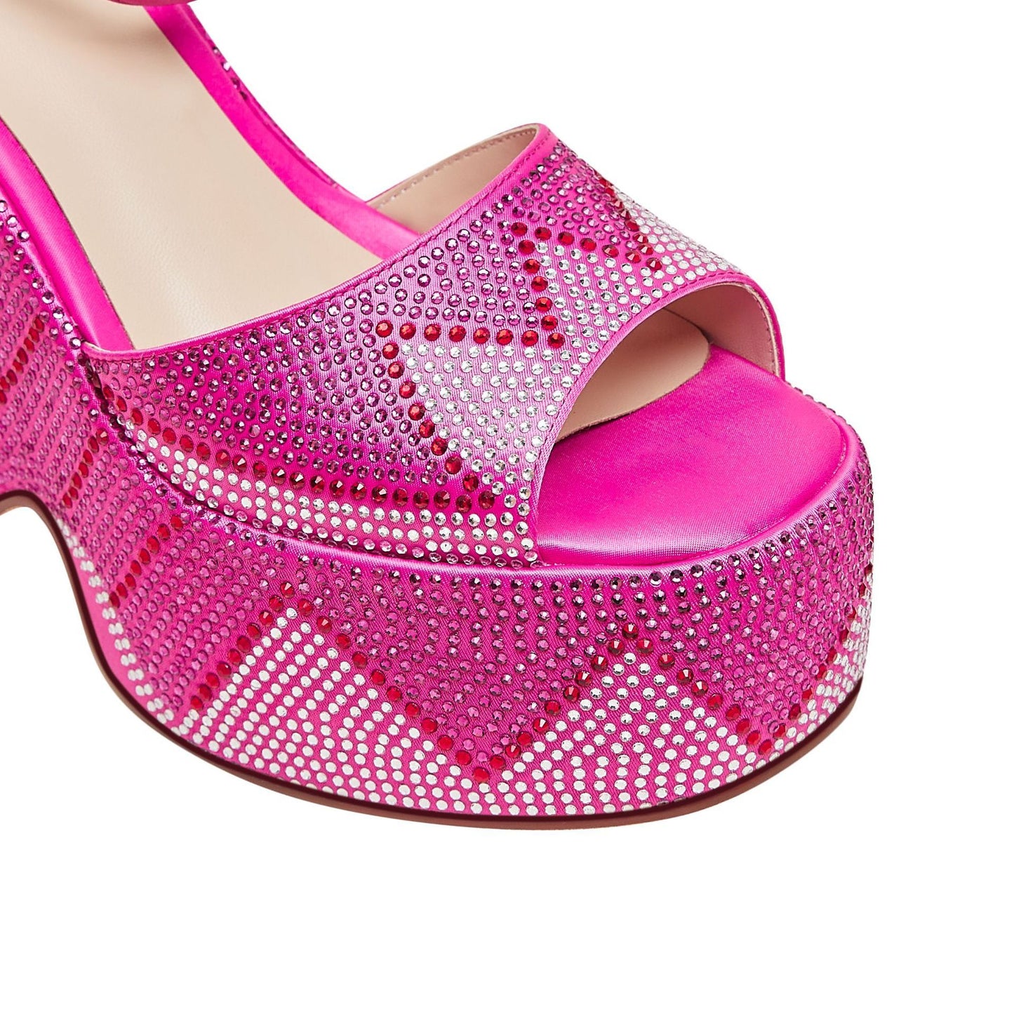 Luxury Rhinestone Round Head Thick Bottom Platform Wedge Plus Size Hollowed Sandals