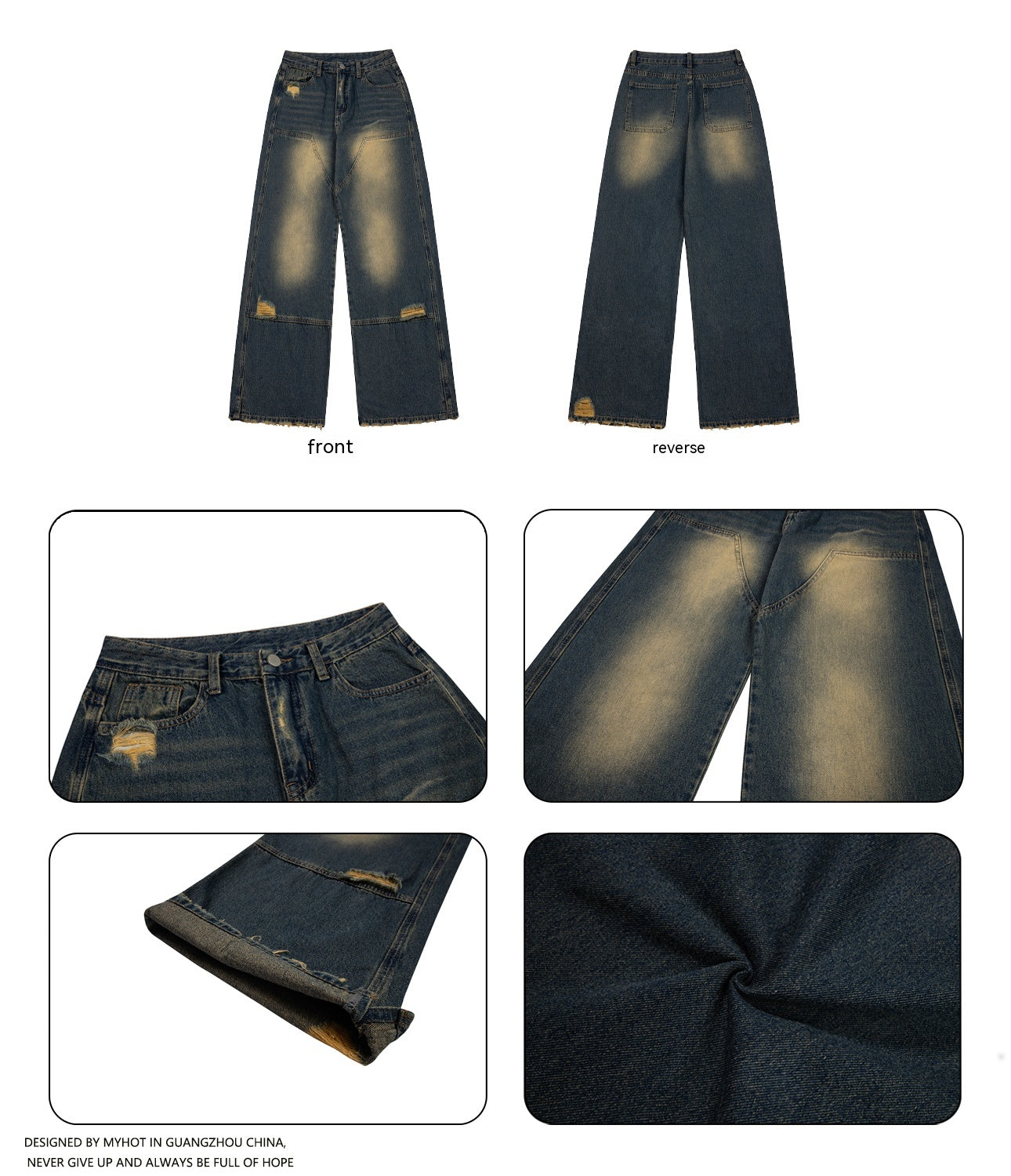 Jeans américains rétro décontractés et amples pour hommes et femmes