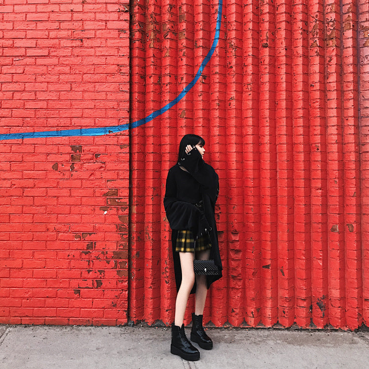 High waist plaid college skirt