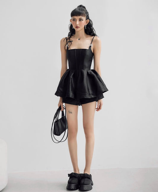 Two-piece Slimming Suspender Top Shorts Suit