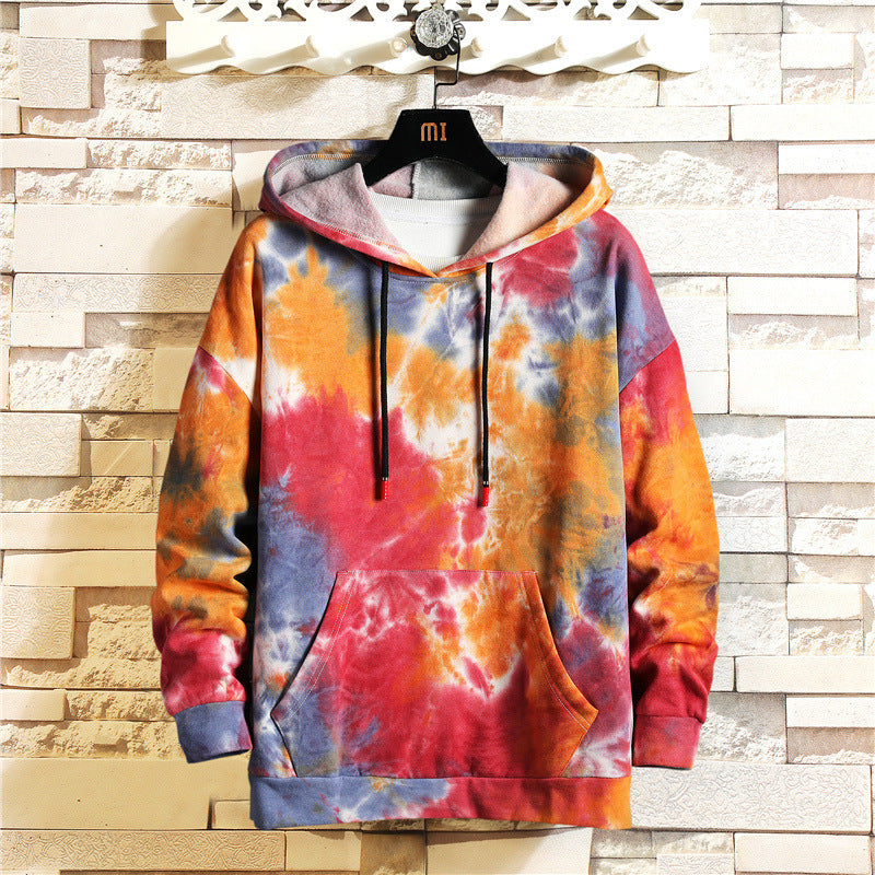 Autumn loose tie-dye color matching hooded sweater