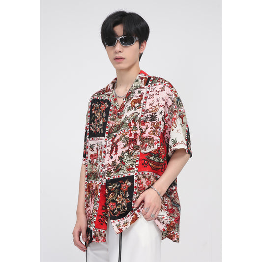 Men's Loose Personality Short Sleeve Floral Shirt