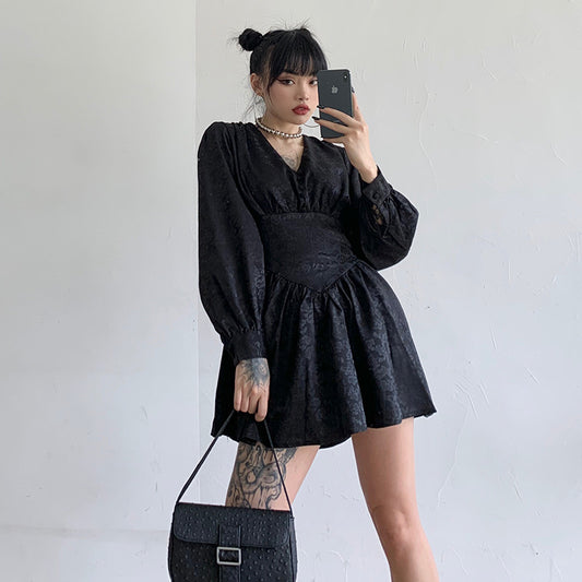 Pavilion European And American Retro Palace Style Lantern Sleeves Cross V-neck Waist