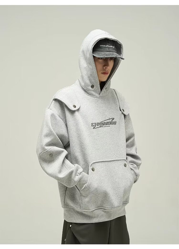 Loose Deconstruction Design Sense Hooded Fleece Lined Sweater Men