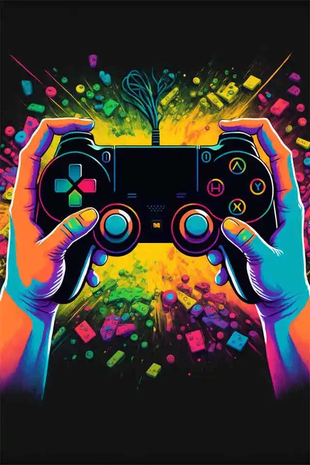 Colourful Neon Gamer Controller Canvas Poster