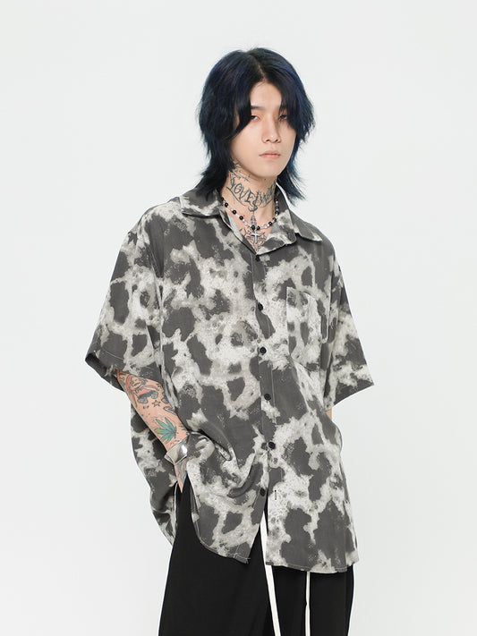 Summer Beach Short Sleeve Men Loose-fitting Retro Style Printed Shirt