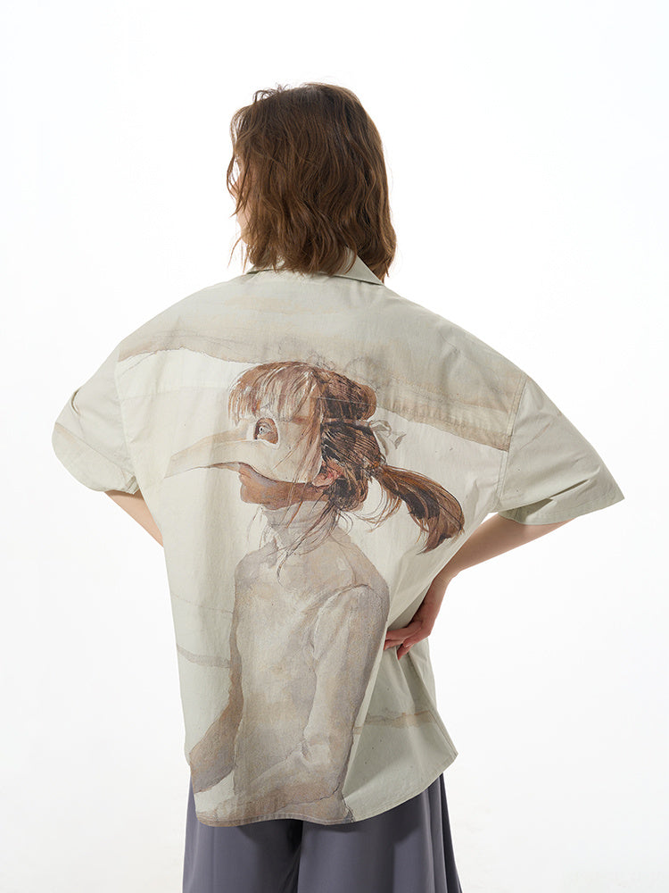 Chemise à manches courtes polyvalente à imprimé graphique décontracté